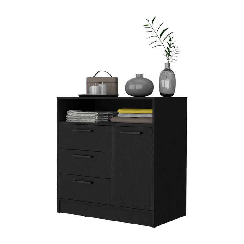 Lincoln Black Open Storage Shelf 3 Drawer Dresser