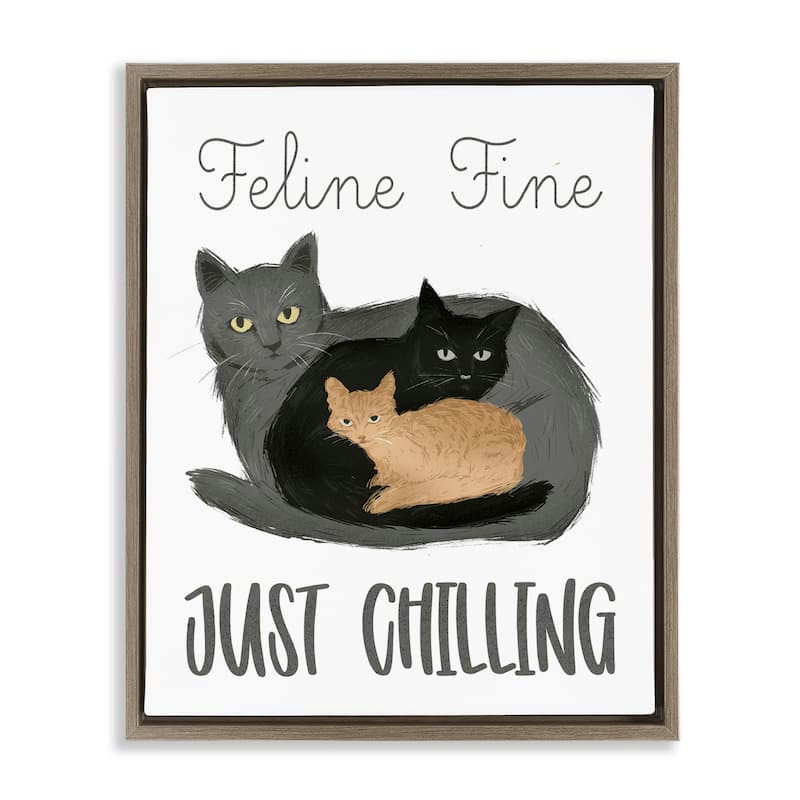 Stupell Feline Fine Just Chilling Framed Floater Canvas Wall Art Design By Ziwei Li - 25 x 31 - Brown