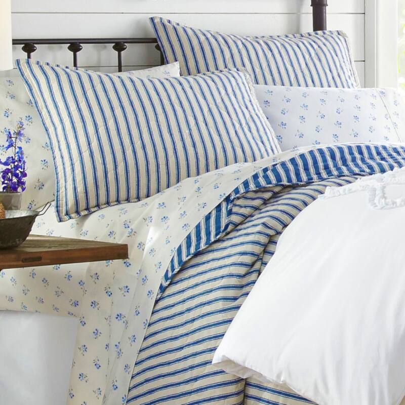 Stone Cottage Willow Way Ticking Stripe Cotton Navy Quilt Set On Sale