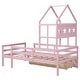 preview thumbnail 8 of 12, Pink Twin Size Solid Wood House Platform Bed with Guardrail and Drawer for Bedroom