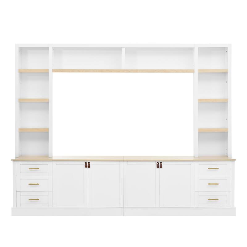 4-Piece Entertainment Center Wall Unit Set with Bridge for TVs Up to 70'', TV Stand W/Adjustable Shelves, Large Media Console