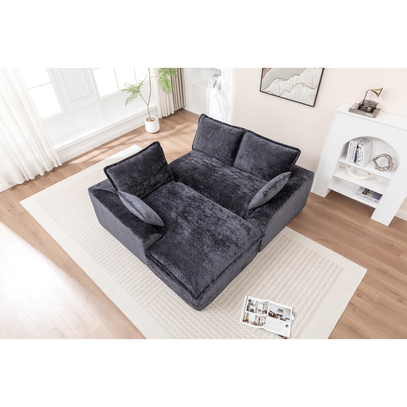 Modular Cloud Sectional Couch with L-Shape Chaise, Chenille Upholstered Boneless Sofa, Compressed Deep Seat Sofa with Pillows
