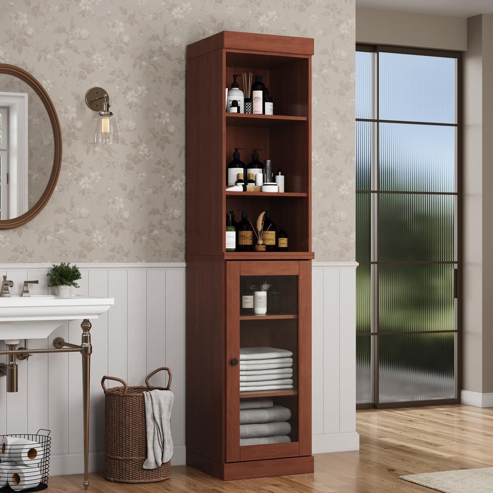 Palace Imports 100% Solid Wood 16.5" Bathroom Storage Cabinet with Clear Glass Doors and Adjustable Shelves