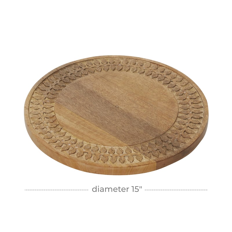 Wood Floral Intricately Carved Cake Stand - Brown - Roche River Decor