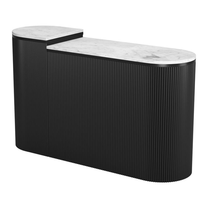 HomeRoots Set of Two 35" White and Black Genuine Marble and Solid Wood Oval Solid Console Tables