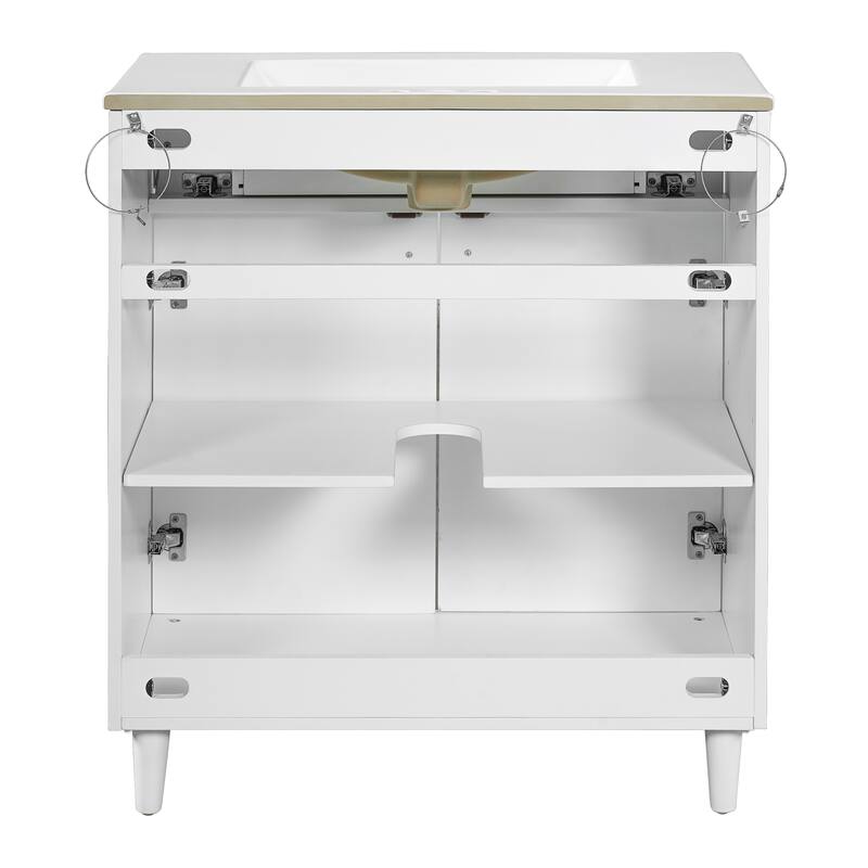 Woven Rattan Bathroom Vanity / Single Ceramic Sink Bathroom Cabinet