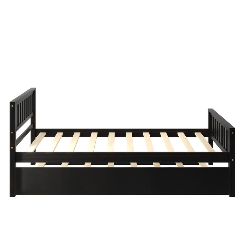Twin Platform Bed with Trundle and Footboard for Bedroom