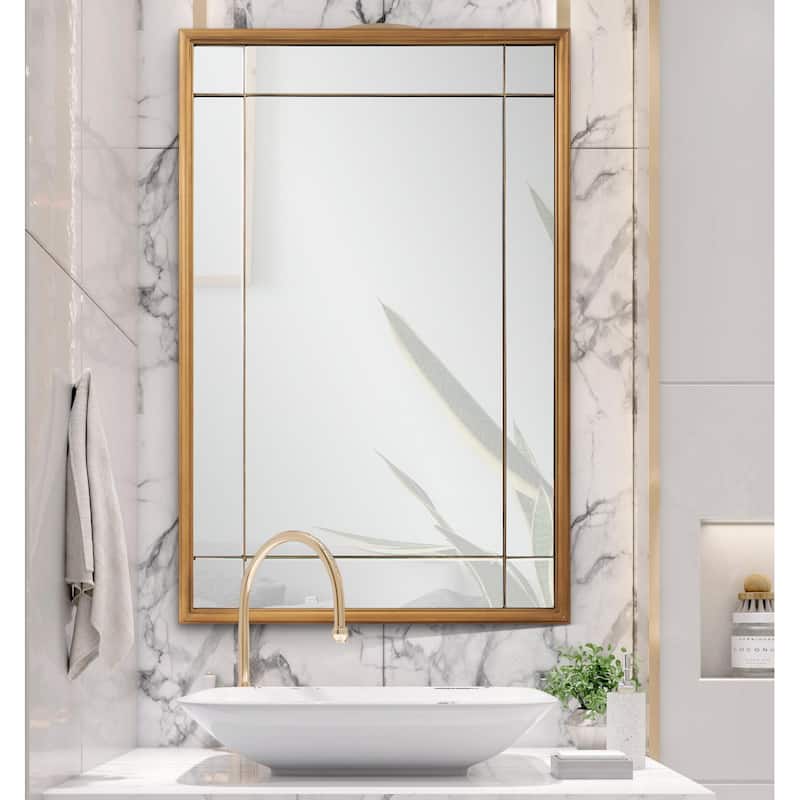 Allan Andrews Brass Metal French Panel Framed Vantiy and Wall Mirror - 36"H x 24"W