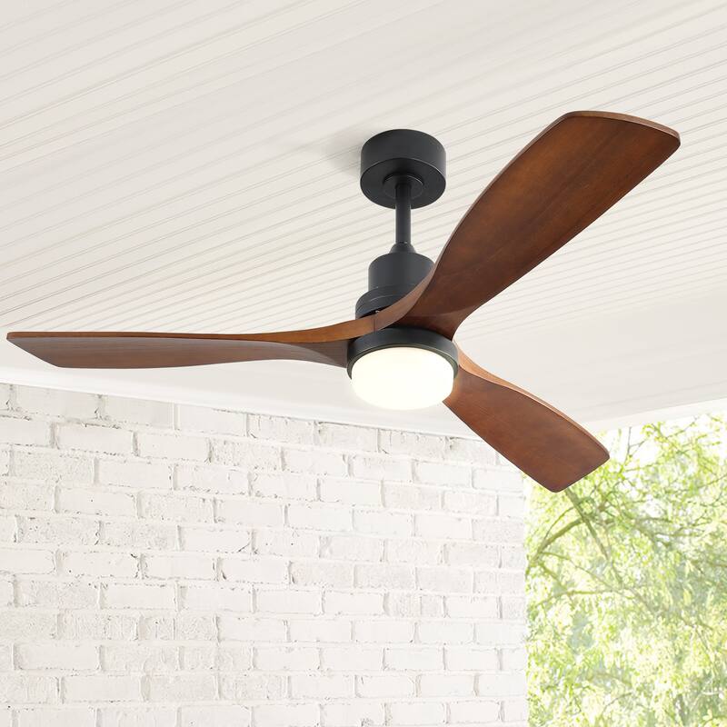52" Wood Noiseless 3-Blade Ceiling Fans with Dimmable LED Light Optional and Remote, 6-Speed Reversible DC Motor