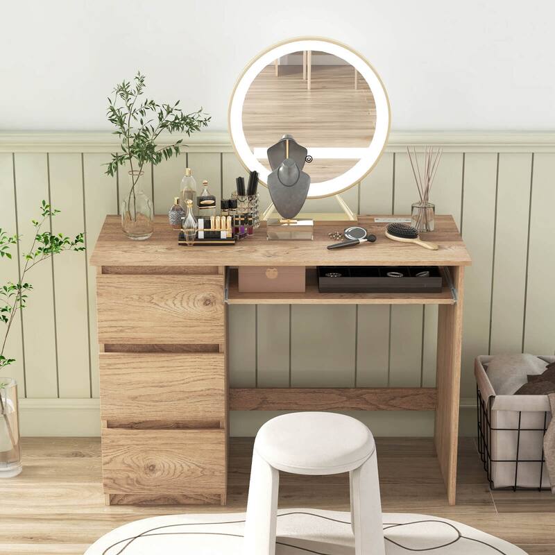 Costway Computer Desk with Power Outlet Keyboard Tray & 3 Large