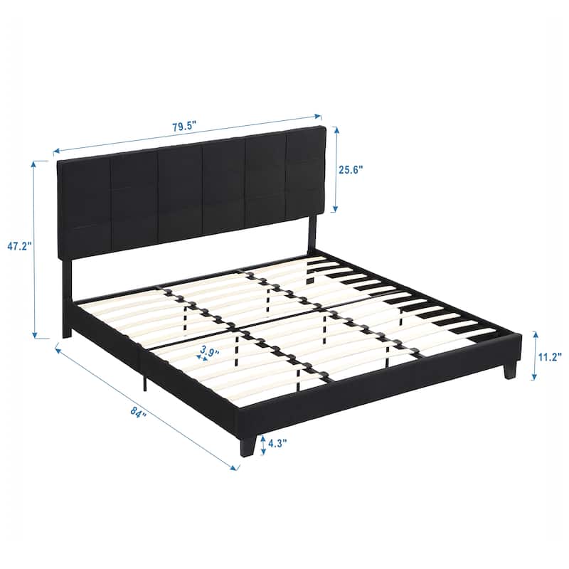 Black King Linen Bed with Tufted Headboard