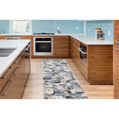 LaDole Abstract Rustic Modern Contemporary Area Rug - Durable Carpet for Livingroom Bedroom, Blue, Brown, and Ivory, 6x9