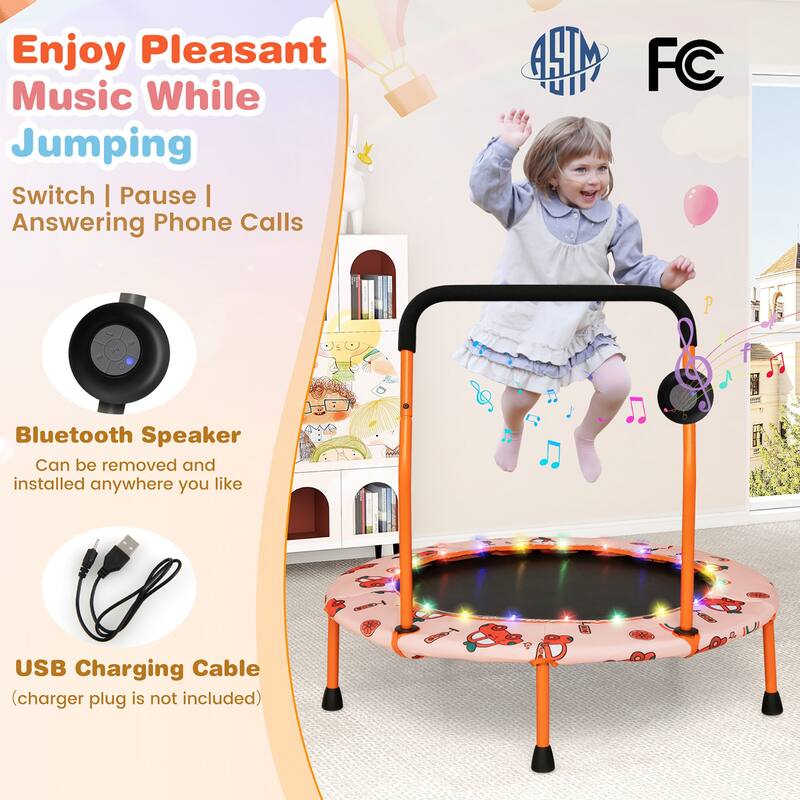 Gymax 36'' Mini Toddler Trampoline w/ LED Bluetooth Speaker Detachable