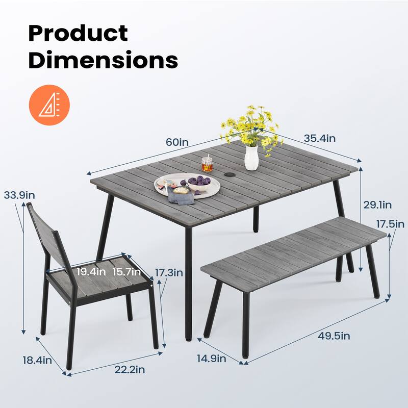 Pellebant Outdoor Patio Dining Set with Stackable Dining Chairs and Bench