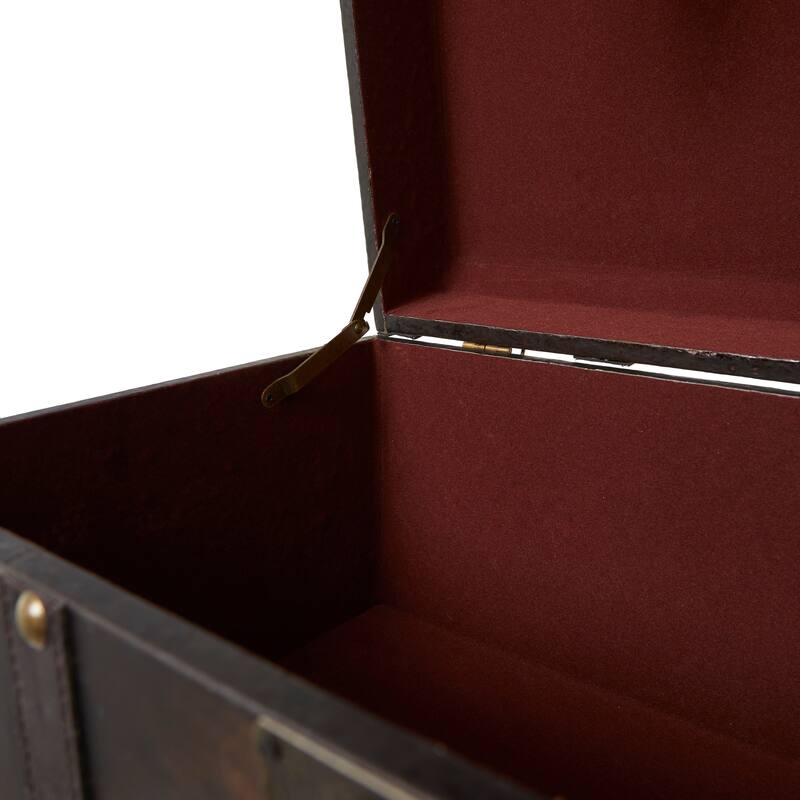 Brown Wooden Nesting Upholstered Decorative Trunk with Vintage Accents and Studs (Set of 3)