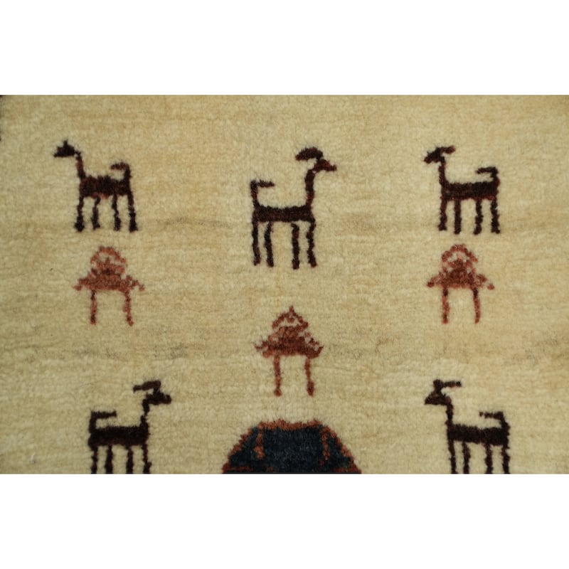 Hand Knotted Oriental 100% Wool Carpet Tribal All-Over Beige & Ivories Gabbeh (kashkoli) Area Rug - 6' 2'' X 4' 1''