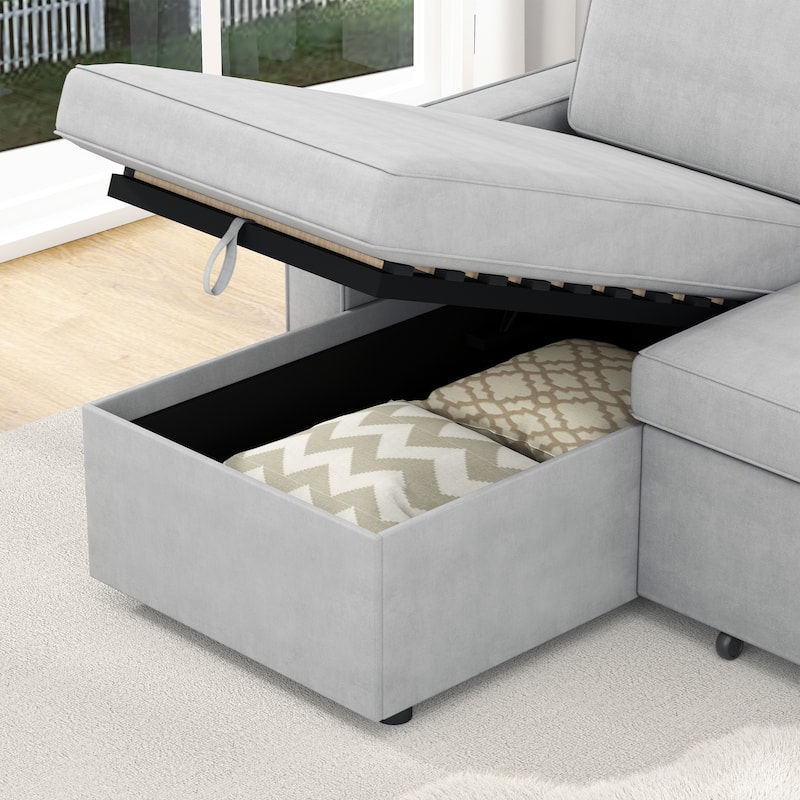 L-Shaped Couch Convertible Sofa Bed with Storage Chaise