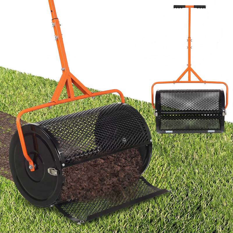 Gymax 24'' Compost Spreader w/ Height-Adjustable T-Shaped Handle for - Orange