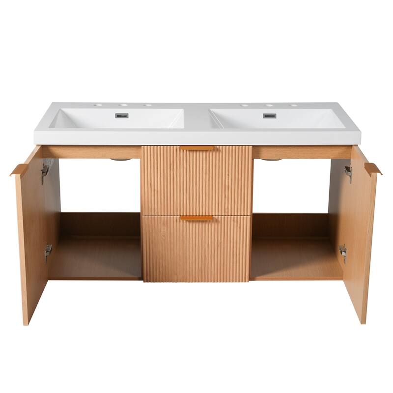 47.24" Wall-Mounted Double Bathroom Vanity with SMC Top, Modern Floating Cabinet with Soft-Close Doors & Drawers