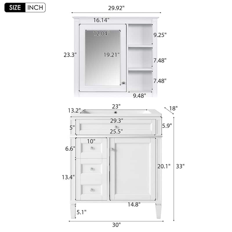 Plywood Freestanding Bathroom Vanity Set in Maple with Mirror Cabinet - 30" x 18"