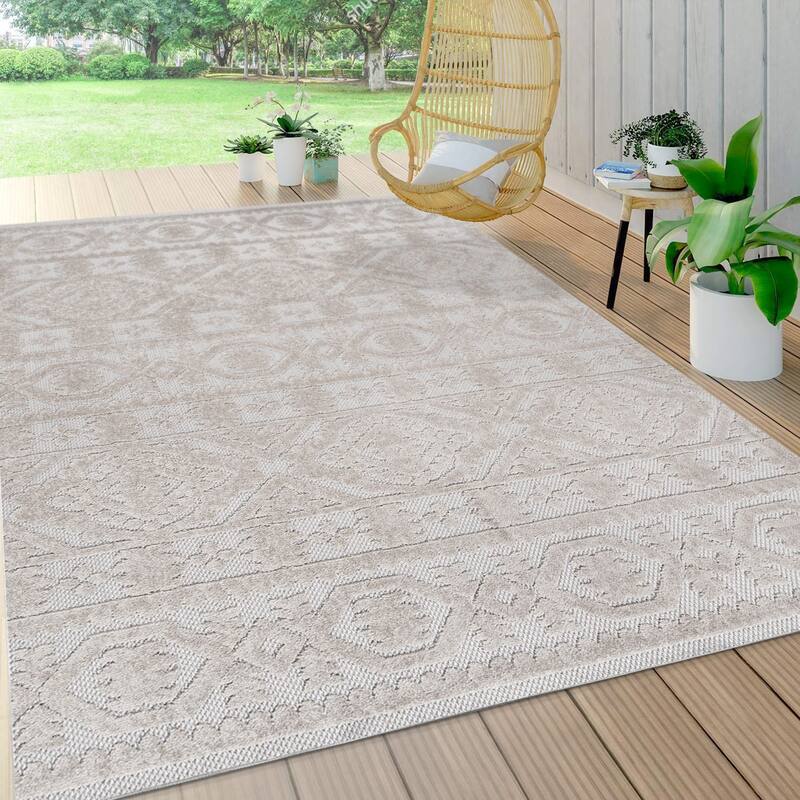 JONATHAN Y Jordan High-Low Pile Mediterranean Tile Indoor/Outdoor Area Rug