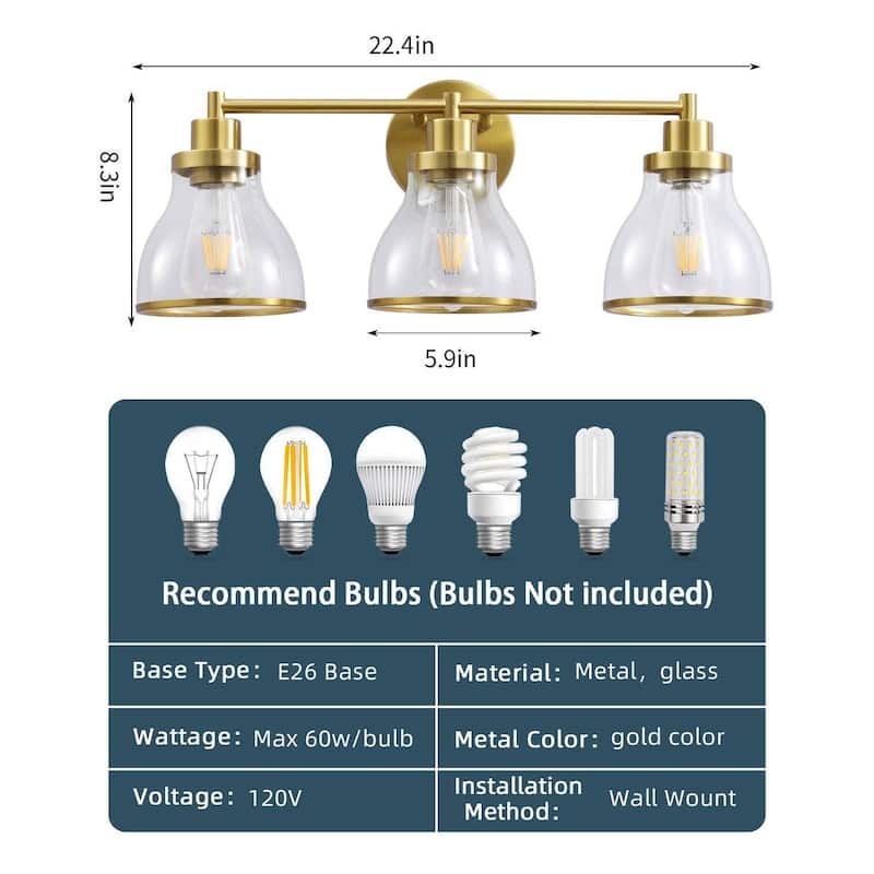 Hermosa Gold 3-Light Bathroom Vanity Light