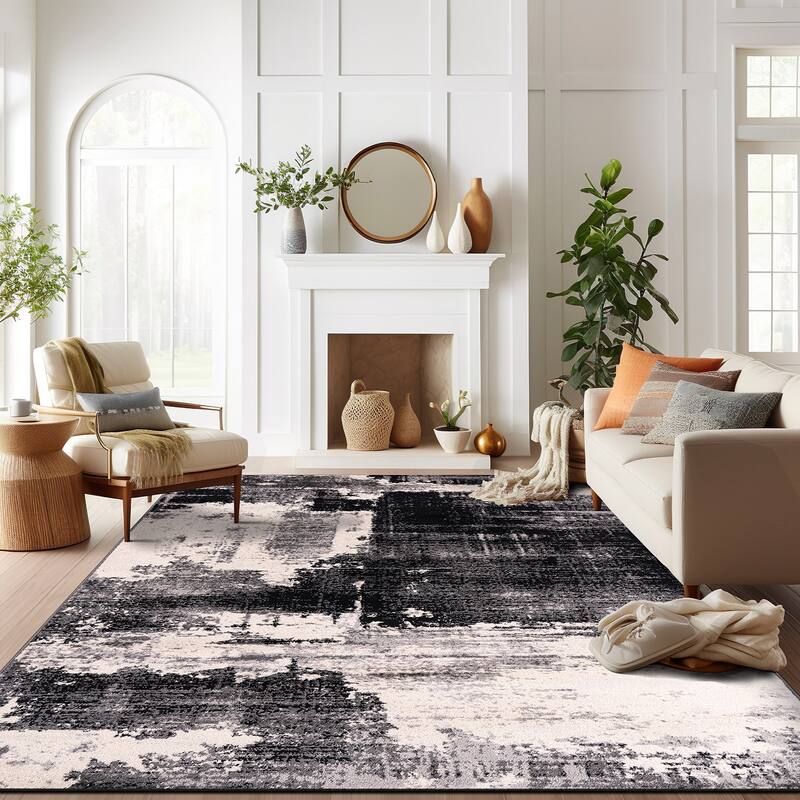 World Rug Gallery Modern Abstract Design Black Area Rug - 7' 10" x 10' - Black - Rectangle