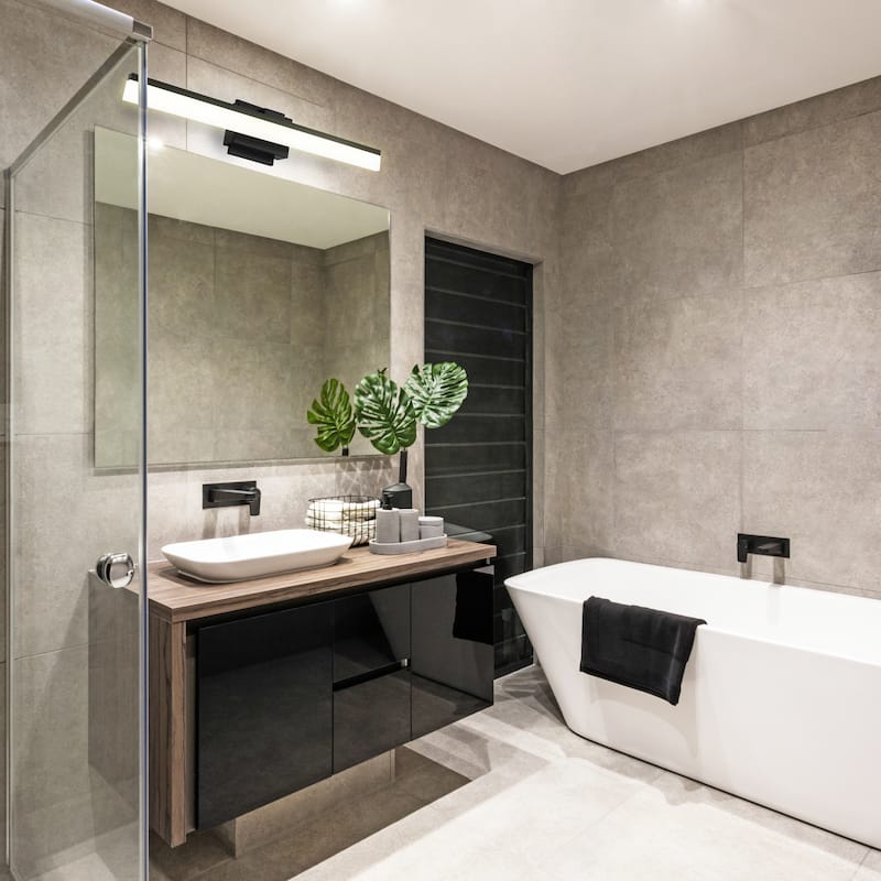 Eglo LED Bath / Vanity Light w/ Matte Black Finish and Satin Acrylic Shade