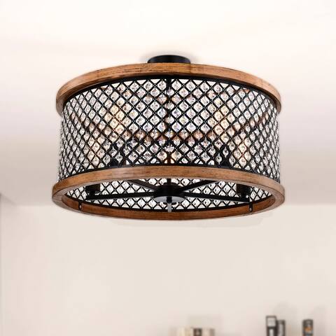 Pomine 24 Inch Modern Crystal Shade Semi Flush Mount 5-Light