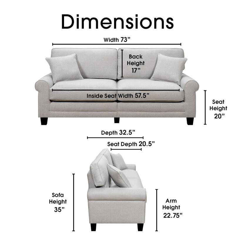 Serta Copenhagen 73" Sofa Couch for Two People, Pillowed Back Cushions and Rounded Arms, Durable Modern Upholstered Fabric