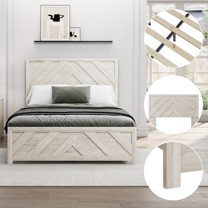 Modern MDF Bed Frame with Diagonal Striped Design