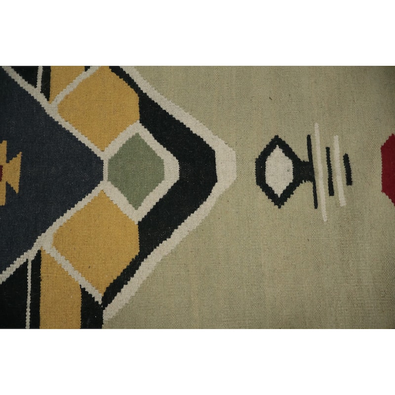 Hand Woven Oriental 100% Wool Carpet Southwestern Tribal Green Kilim Area Rug - 13' 4'' X 9' 7''