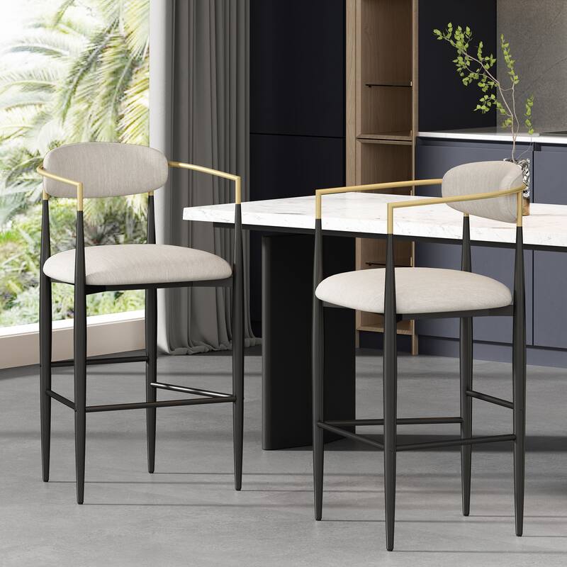 Barstools Set of 2, Counter Height Upholstered Bar Stools with Backs and Iron Legs for Kitchen Island, 260LBS Weight Capacity - Beige