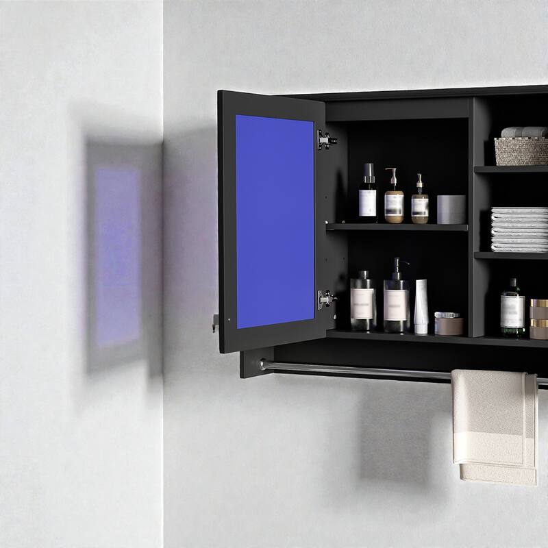 Modern 3 in 1 Bathroom Mirror Medicine Cabinet Wall Mounted, 36 Inch Storage Cabinet with Towel Bar