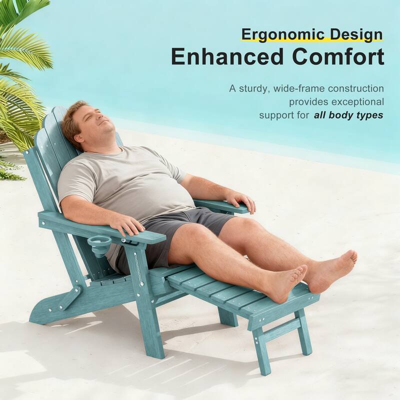 3-Position Adjustable Folding Adirondack Chair W/ Ottoman for Outdoor