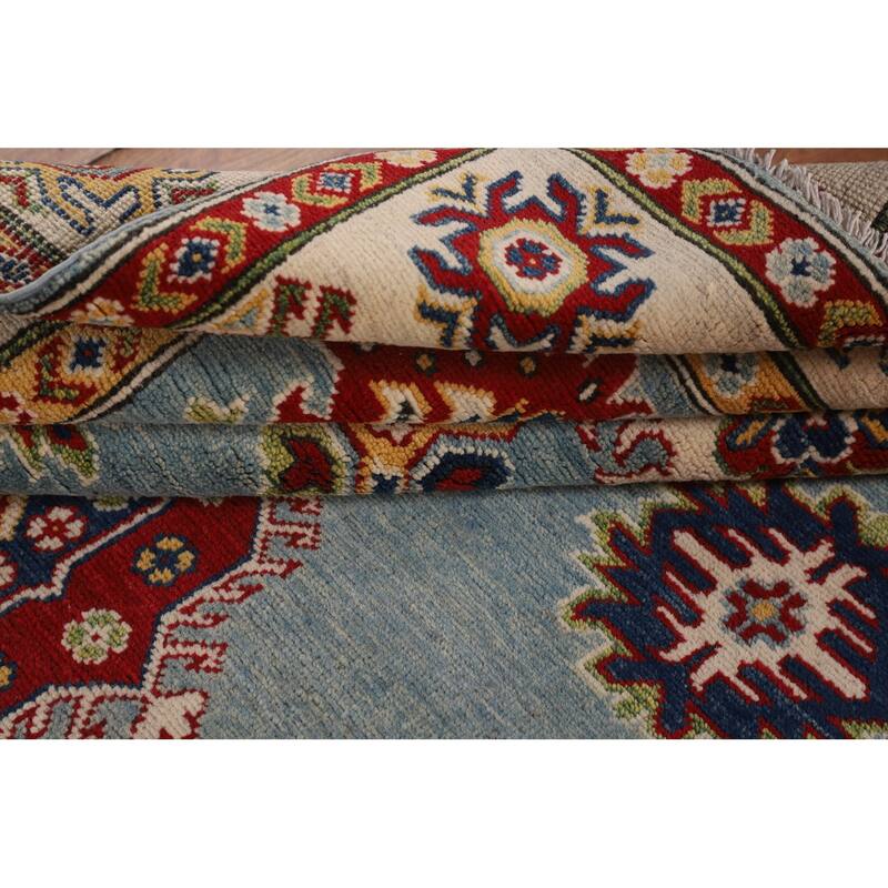 Light Blue Kazak Area Rug Handmade Traditional Wool Carpet - 5'1" x 6'11"