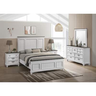 Clelane Wood Bedroom Set with Shiplap Panel Queen Bed, Dresser, Mirror, and Two Nightstands