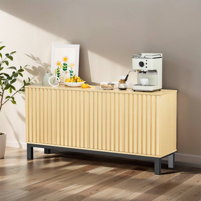 Pocassy 63" Buffet Cabinet with Storage 4 Fluted Doors - Natural