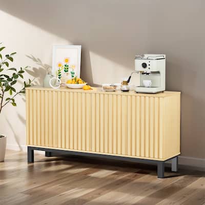 Pocassy 63" Buffet Cabinet with Storage 4 Fluted Doors