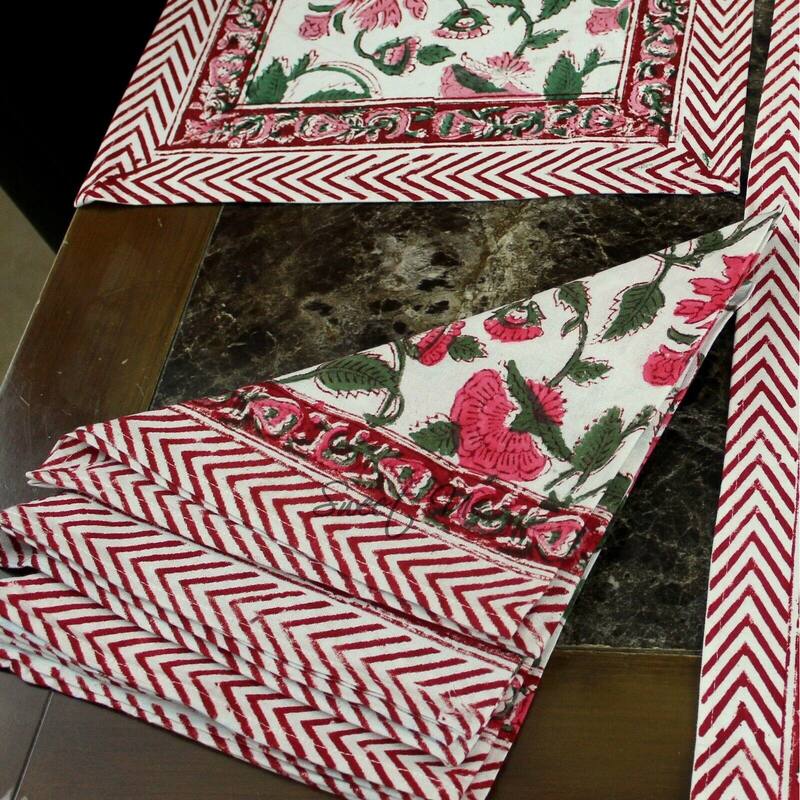 Romantic Floral Block Print Tablecloth Collection