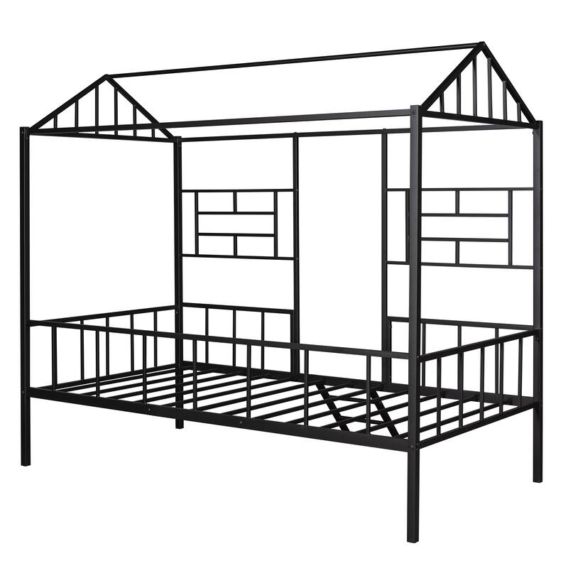 Metal House Bed Frame for Kids with Treehouse Design and Storage Space
