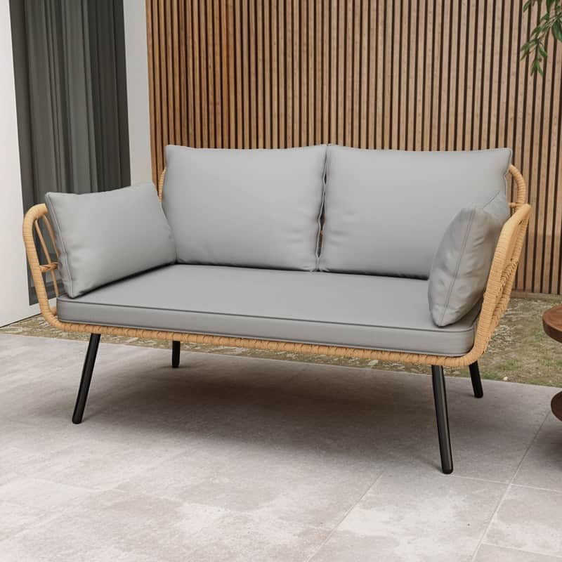 Moasis Outdoor Patio Loveseat Sofa,All-Weather Wicker Rattan 2 Seater Sofa with Cushions & Lumbar Pillows - Grey