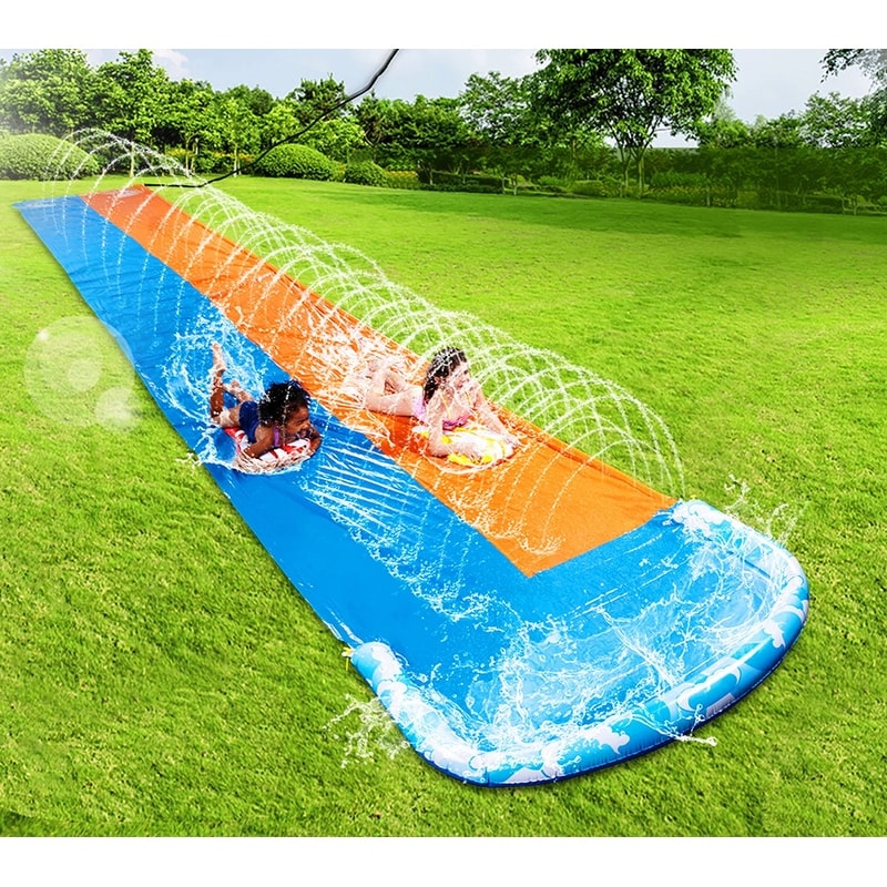 32.5ft Extra Long Water Slide with 2 Inflatable Boards, Heavy Duty Double Waterslide Slip with Sprinkler for Kids and Adults