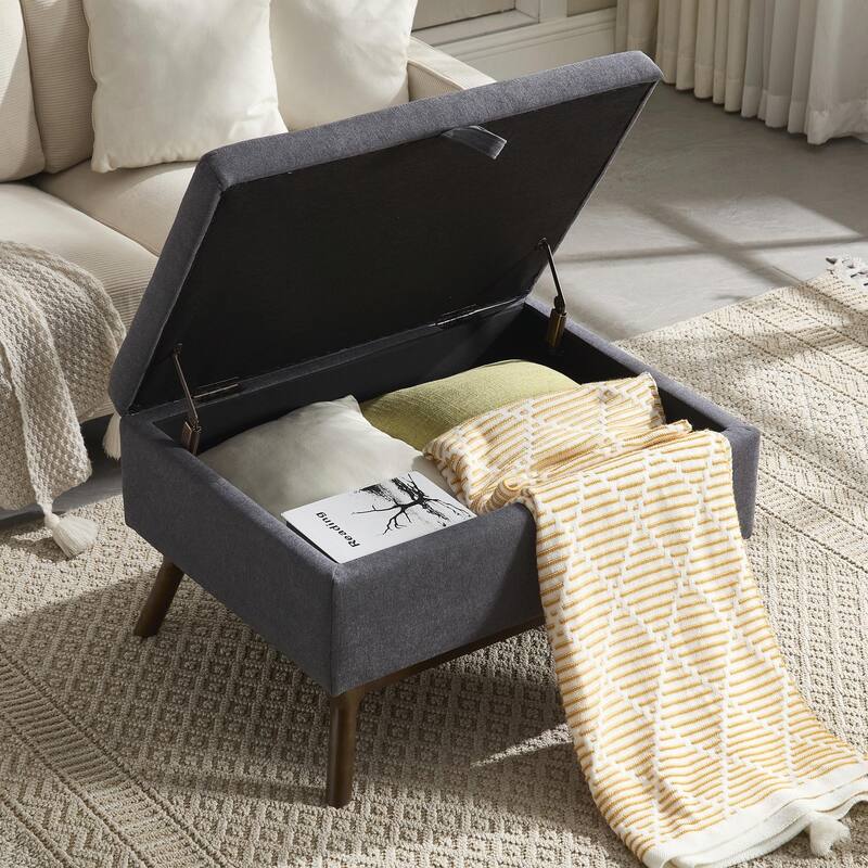 Mid-Century Modern Square Coffee Table with Storage Bench - Dark Grey