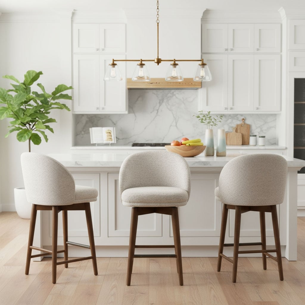 25.5" Swivel Upholstered Counter Stool Solid Wood Leg(Set of 3)
