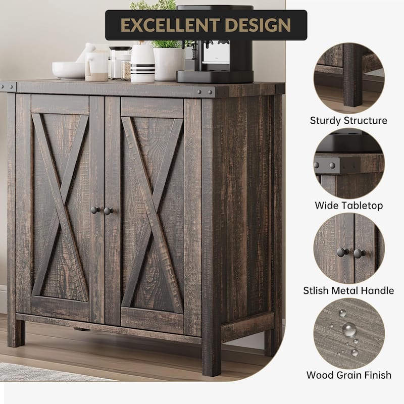 Storage Cabinet 15.7" d x 30" w x 31.5" h, Sideboard Buffet Cabinet with 2 Doors and Adjustable Shelves