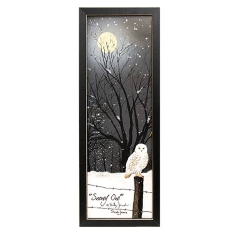 Snowy Owl Framed Print Winter Wildlife Wall Art - 7" x 0.50" x 19" - Black