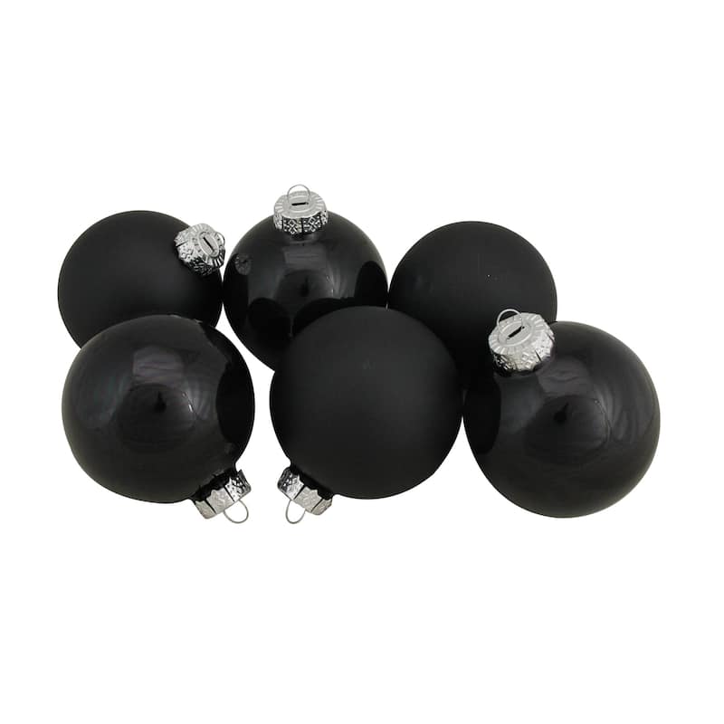 2-Finish Christmas Ball Glass Ornaments - 3.25" (80mm) - Black - 6ct