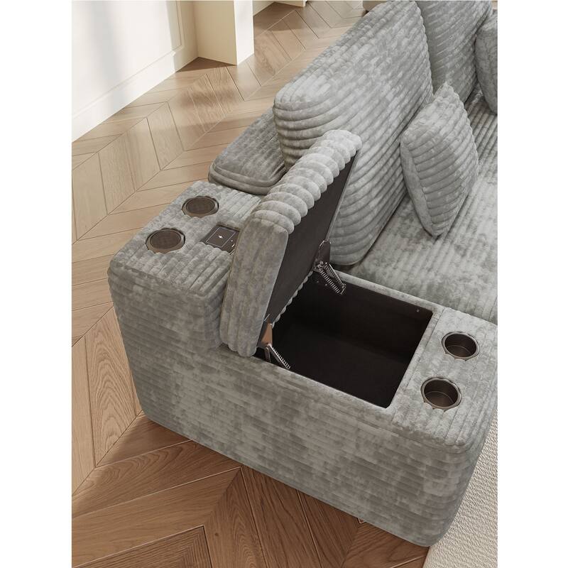 150-Inch U-Shaped Sectional Sofa with 2 Ottomans, 5-Piece Plush Corduroy Fabric Couch for Living Room