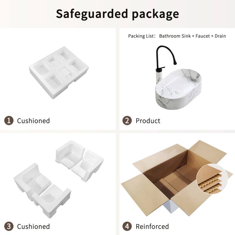 GDFStudio - Vincent Artistic Marble-Pattern Vessel Bathroom Sink with Ceramic Basin and Countertop Vanity Design